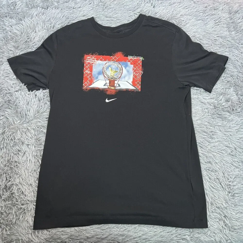 Nike Adult Shirt Medium Black Red Dri-Fit Basketball Graphic Pullover Tee Mens